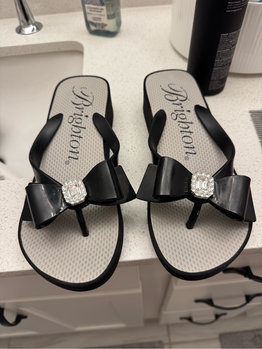 Brighton Black Bow Sandals with Crystal Accent